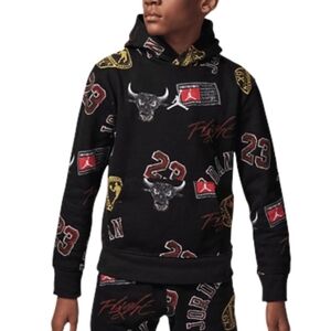 Sz L Kids Jordan Essentials Print Pullover Jumpman Kangaroo Pocket Cotton Blend